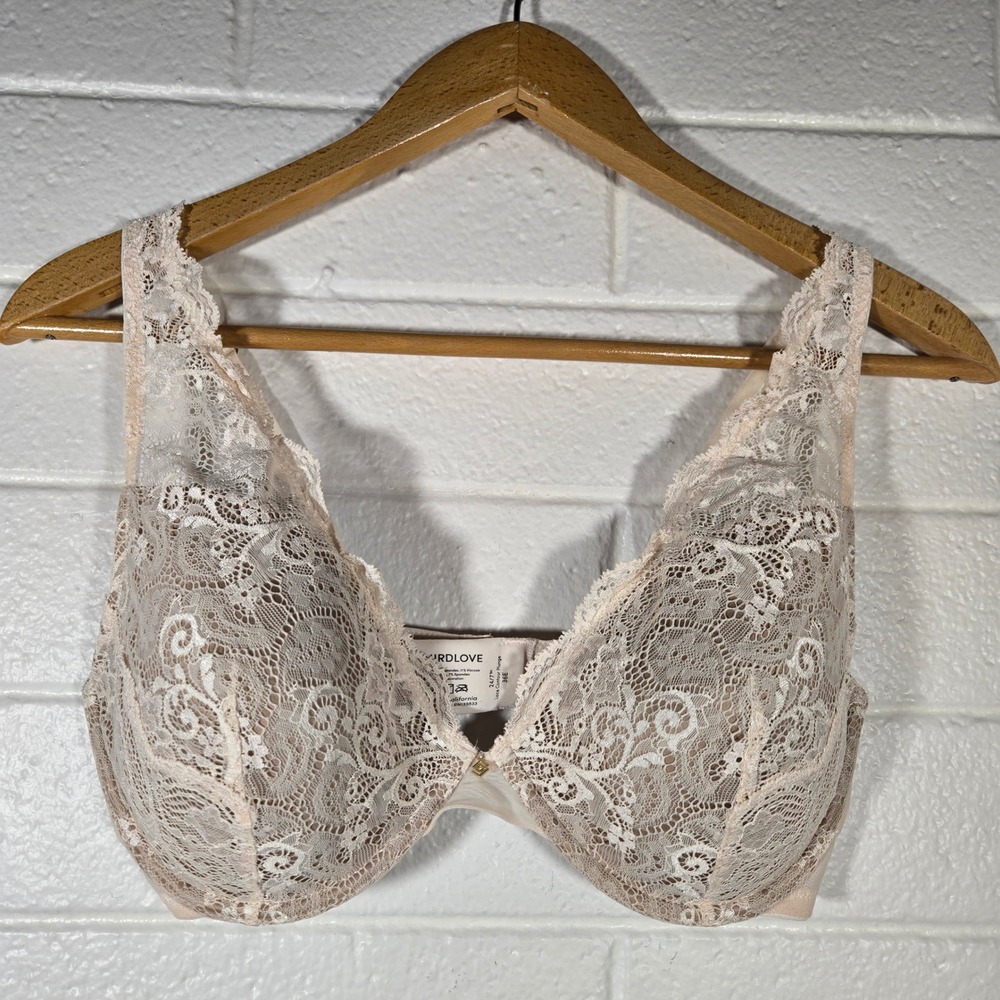 ThirdLove 24/7 Lace Contour Plunge‎ Bra 36E Nude Floral Lace Underwire Intimates
